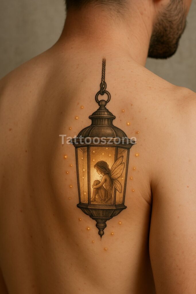 Lantern Faerie in a Glass Globe tattoo