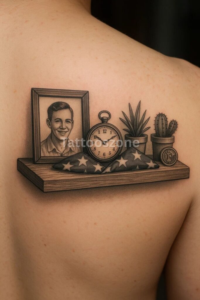 Memorial Shelf With Keepsakes Tattoo design