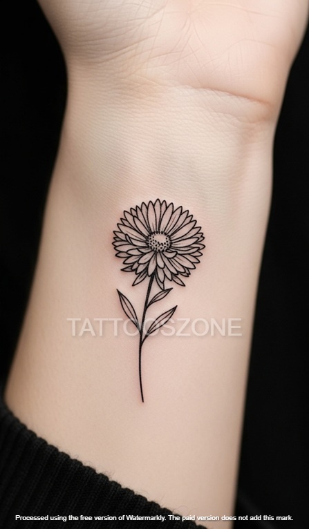 Minimalist aster tattoo on wrist