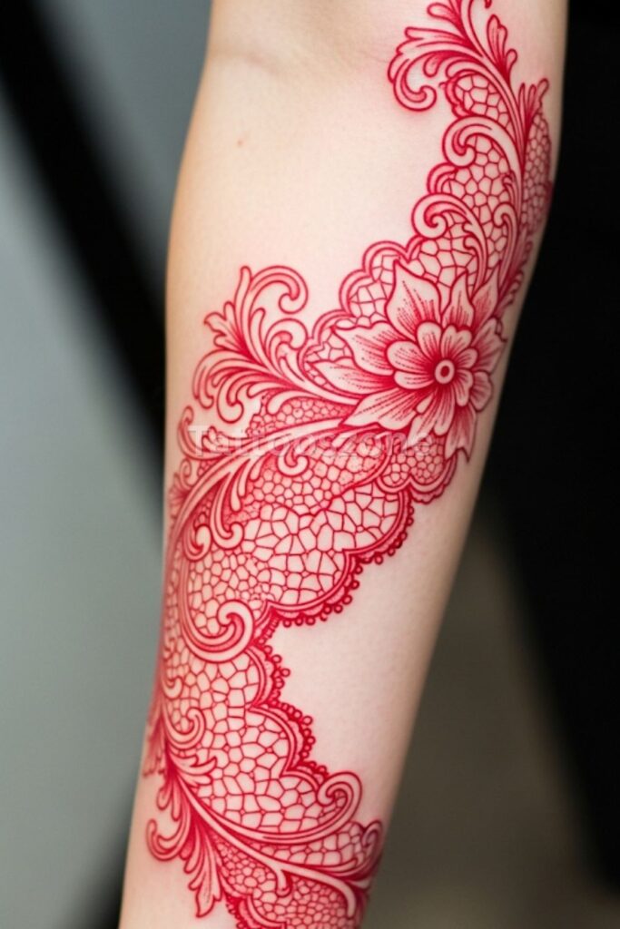 Ornamental Lace-Inspired Red Tattoo