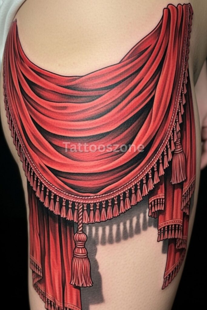 Red Curtain Drapery With Tassels