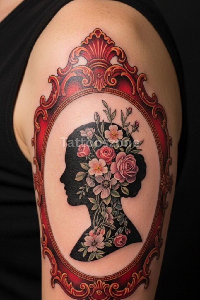 Red Frame Tattoo With Vintage Portrait