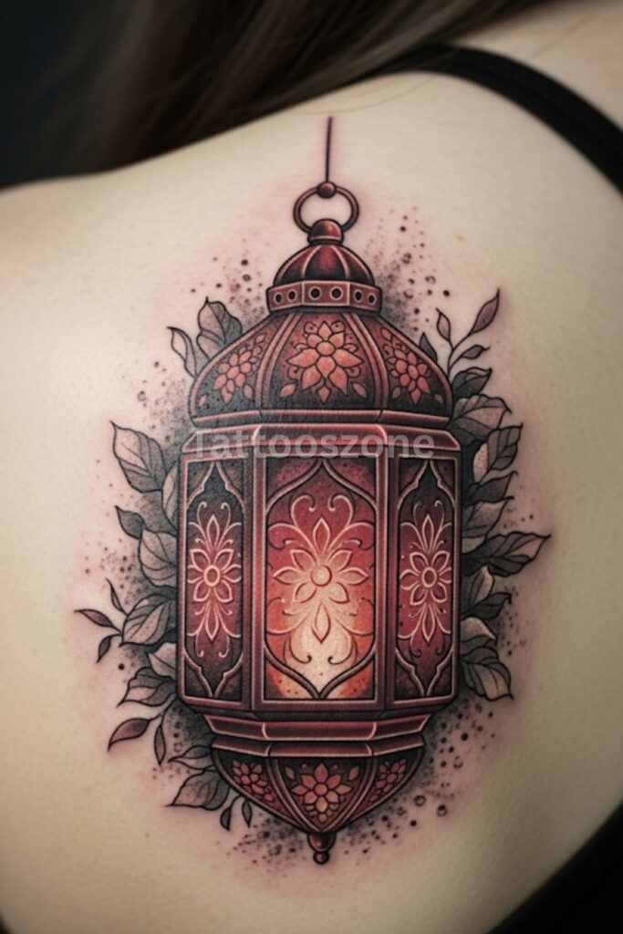 Red Ink Hanging Lantern Tattoo