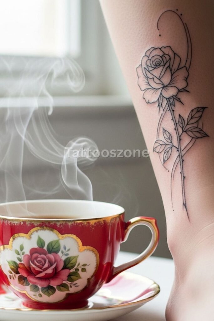 Red Porcelain Teacup With Floral Accents