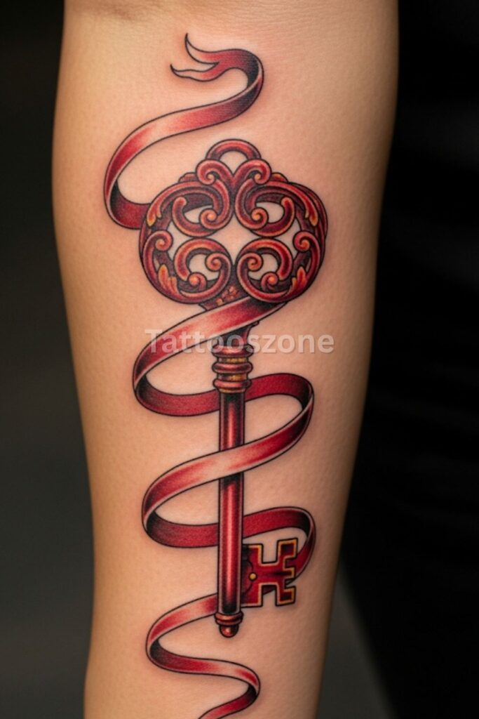 Red Victorian Key With Ribbon