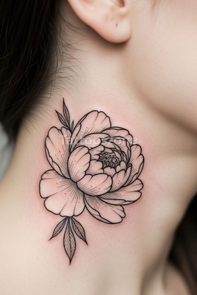 Single Peony tattoo on ear