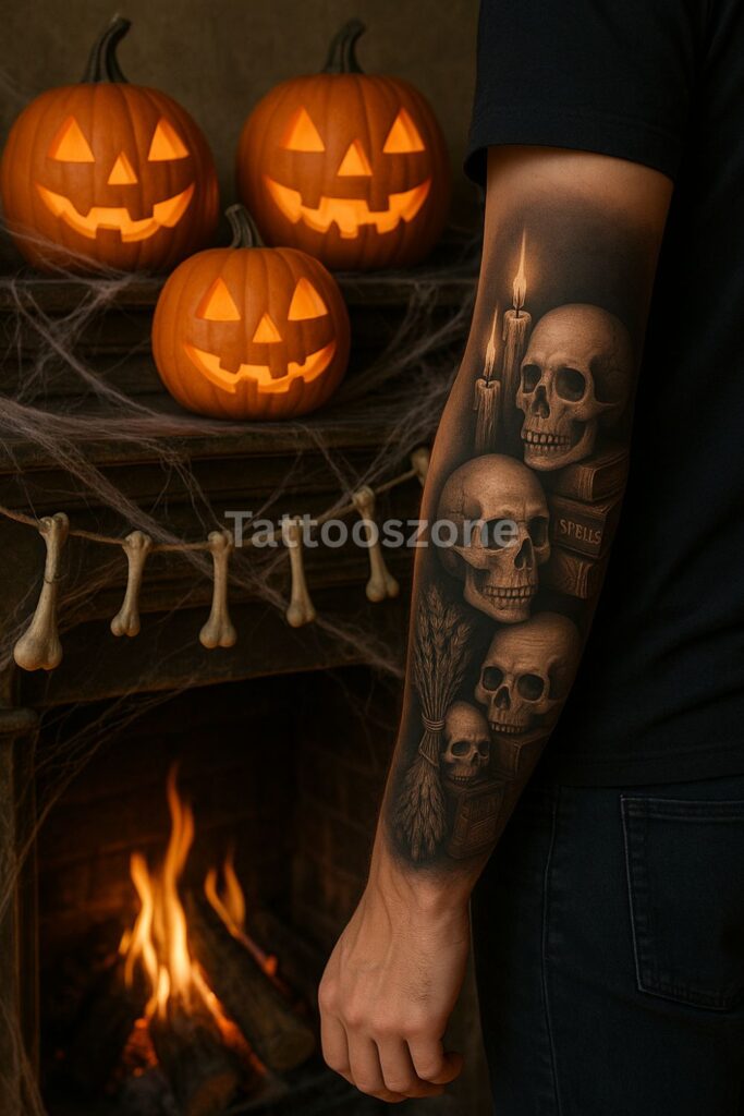Spooky Fireplace Mantle Scene