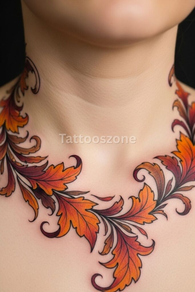 Stylized tattoo of swirling autumn leaves