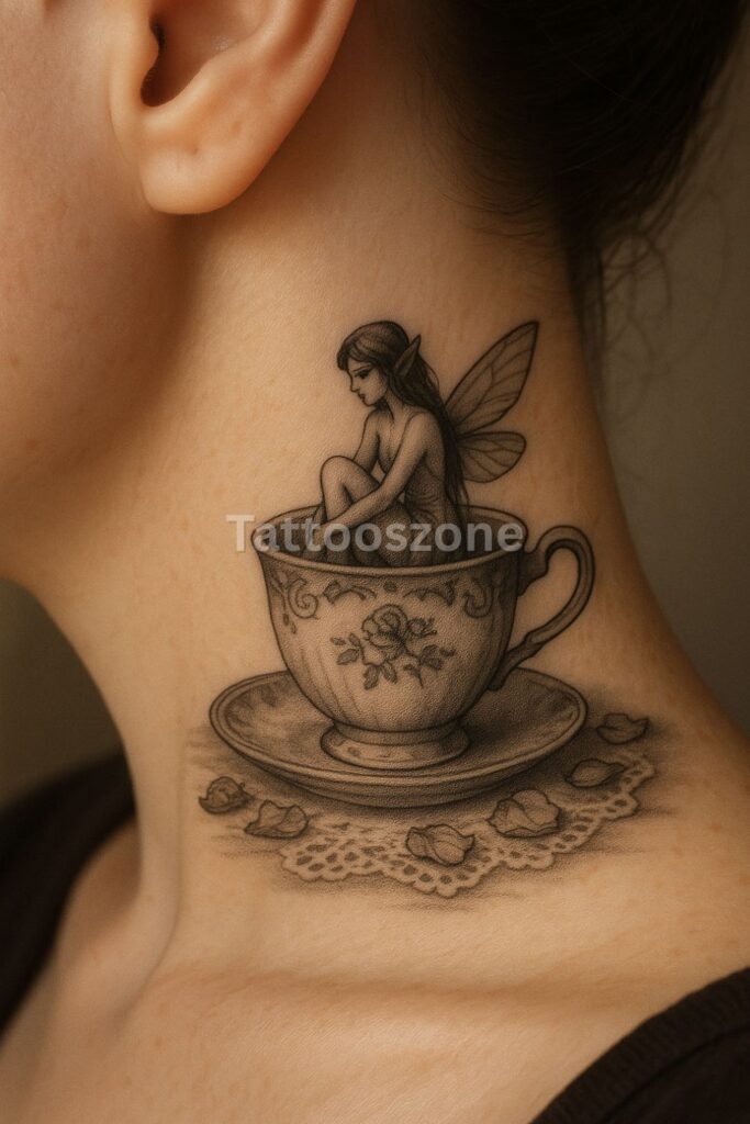 Tattoo Faerie on a Teacup Mantle