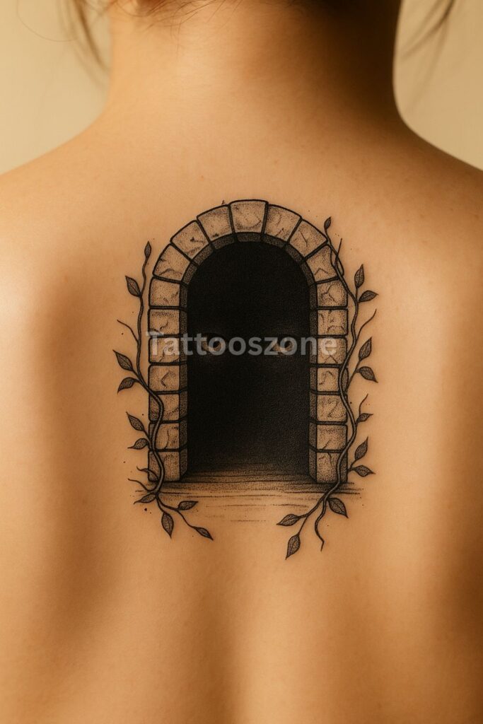 Tattoo of arched secret door