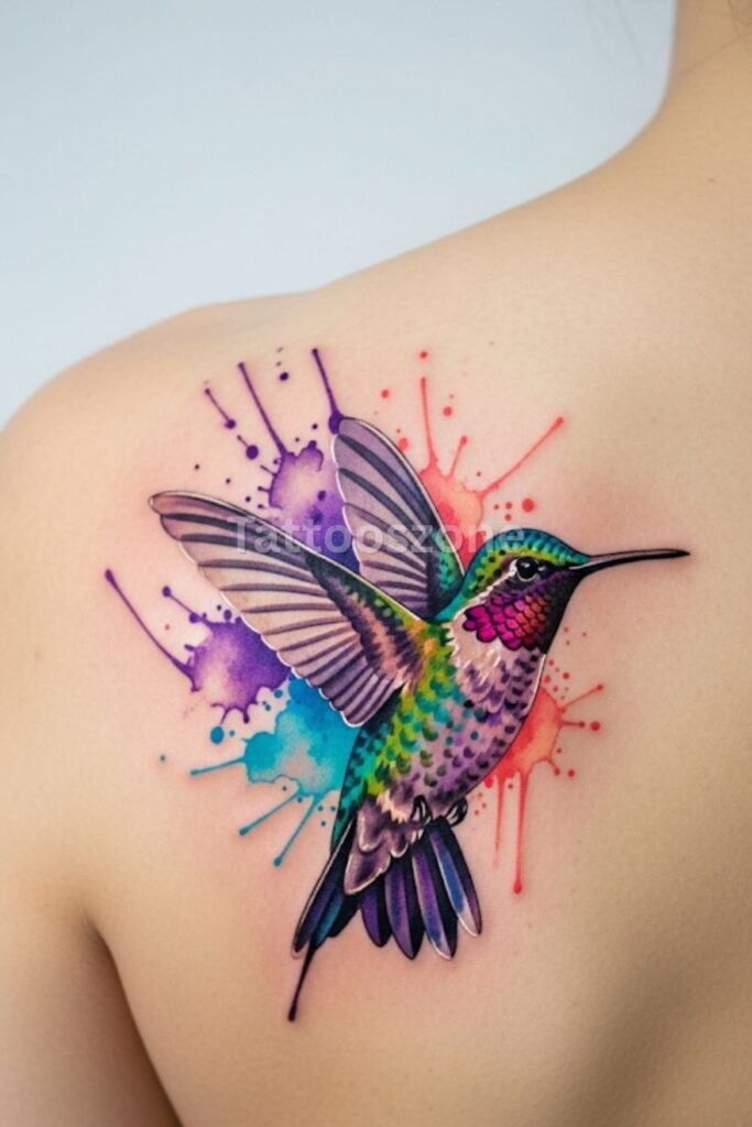 Watercolor Hummingbird Tattoo