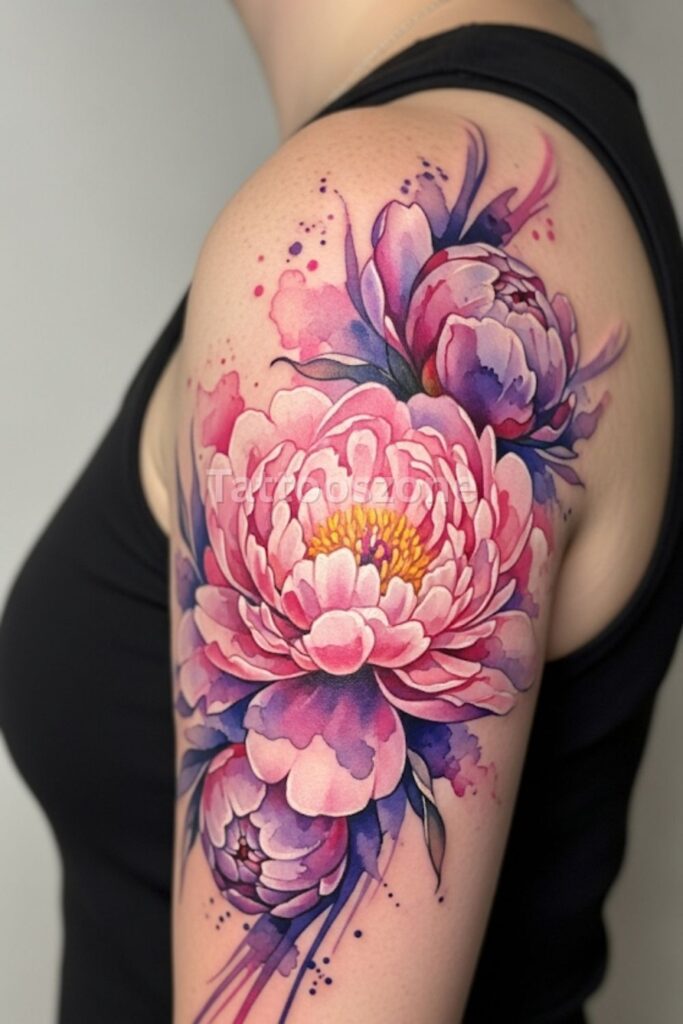 Watercolor Peony on the Upper Arm