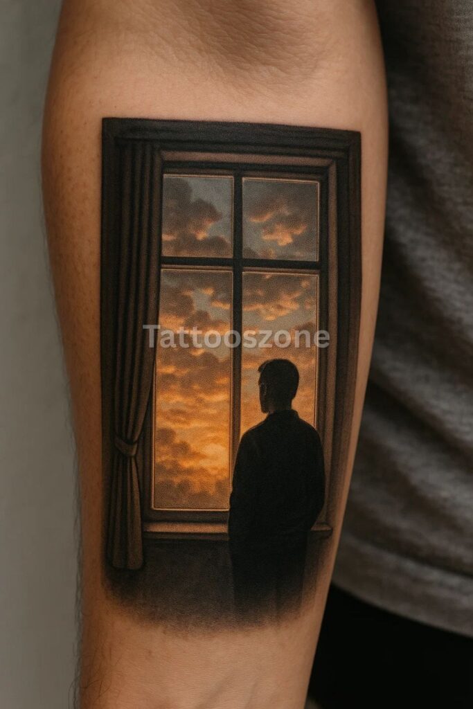 Window View With His Silhouette tattoo design