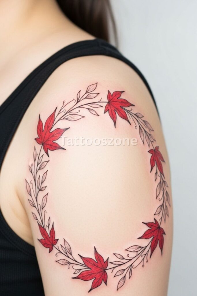 Wreath of Red Autumn Leaves
