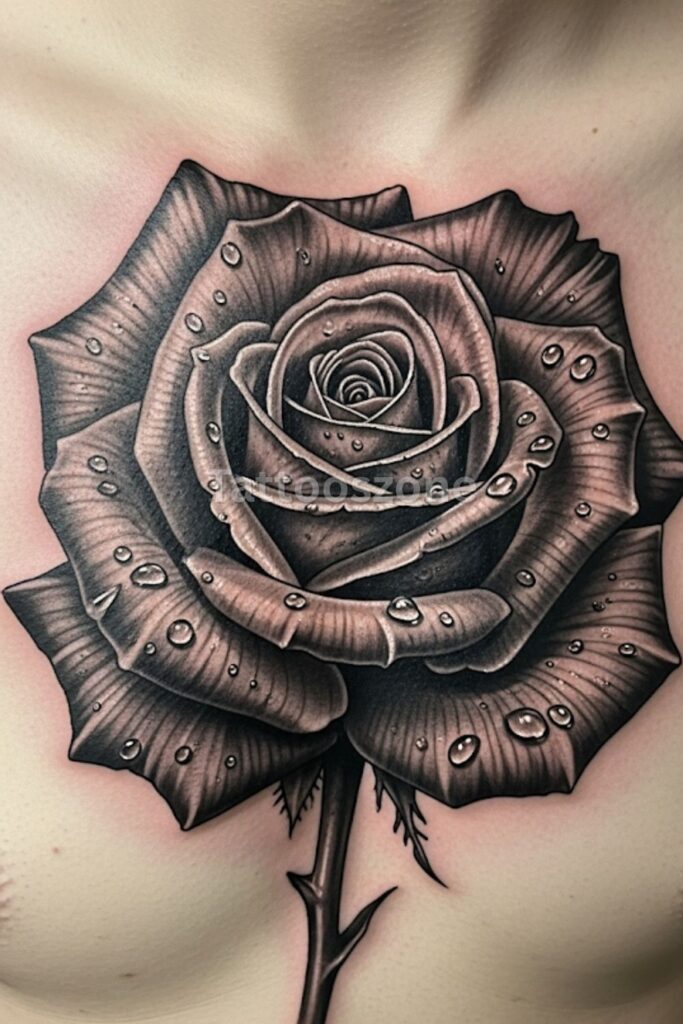 Black & Gray Rose with Dew Drops