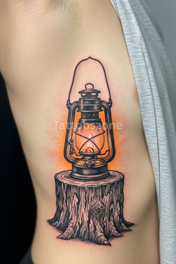 Lantern on a Tree Stump